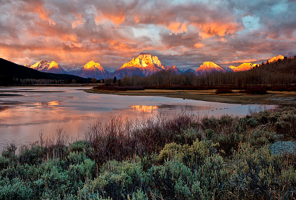 Sunrise Tetons Glow Upon the Oxbow Bend